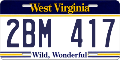 WV license plate 2BM417