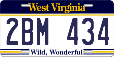 WV license plate 2BM434