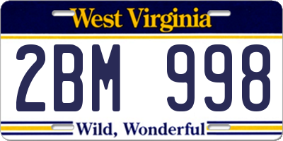 WV license plate 2BM998