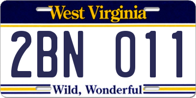 WV license plate 2BN011