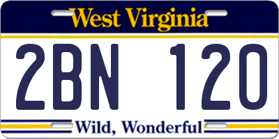 WV license plate 2BN120