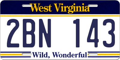 WV license plate 2BN143
