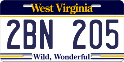 WV license plate 2BN205