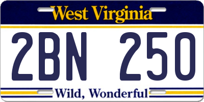 WV license plate 2BN250