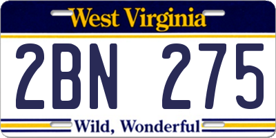 WV license plate 2BN275
