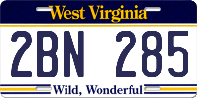 WV license plate 2BN285