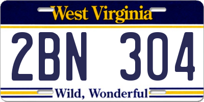 WV license plate 2BN304