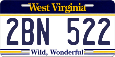 WV license plate 2BN522