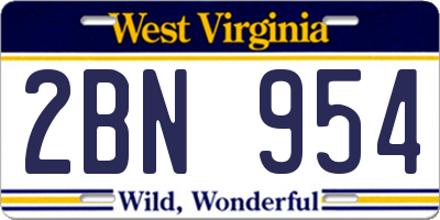 WV license plate 2BN954