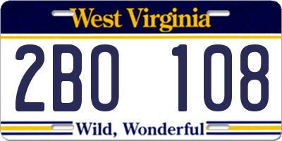 WV license plate 2BO108