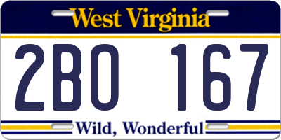 WV license plate 2BO167