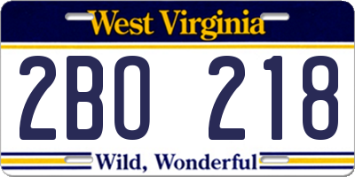 WV license plate 2BO218