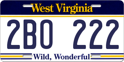 WV license plate 2BO222
