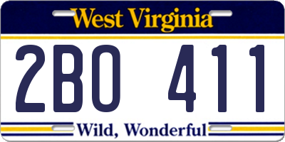 WV license plate 2BO411