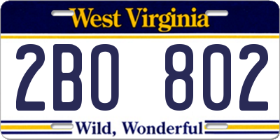 WV license plate 2BO802