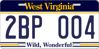WV license plate 2BP004
