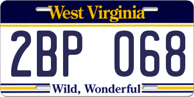 WV license plate 2BP068