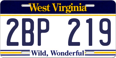 WV license plate 2BP219