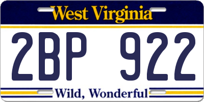 WV license plate 2BP922