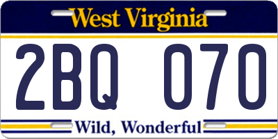 WV license plate 2BQ070