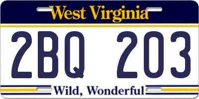 WV license plate 2BQ203