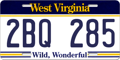 WV license plate 2BQ285