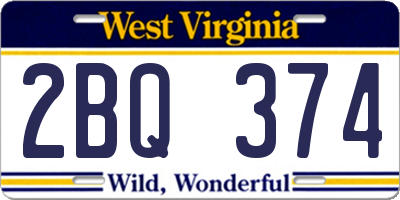 WV license plate 2BQ374