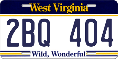 WV license plate 2BQ404