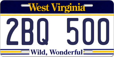 WV license plate 2BQ500