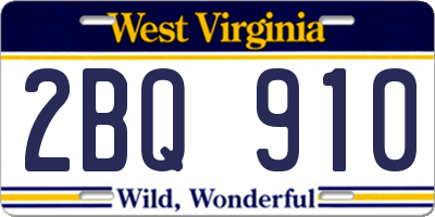 WV license plate 2BQ910