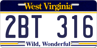WV license plate 2BT316