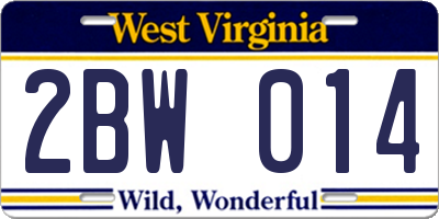WV license plate 2BW014