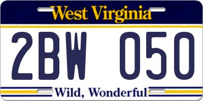 WV license plate 2BW050