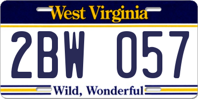 WV license plate 2BW057