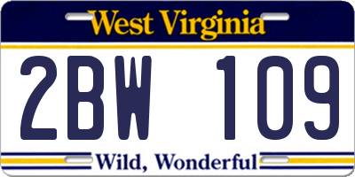 WV license plate 2BW109