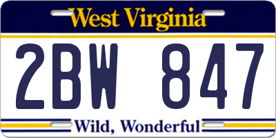 WV license plate 2BW847
