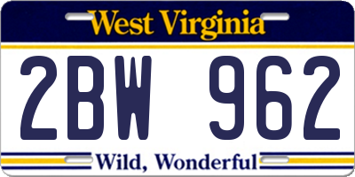 WV license plate 2BW962