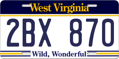 WV license plate 2BX870