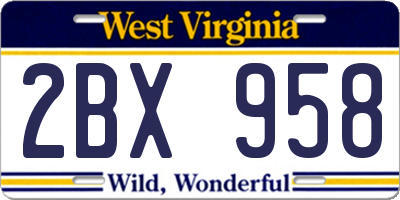 WV license plate 2BX958