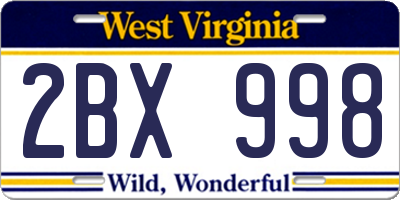 WV license plate 2BX998