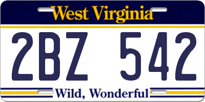 WV license plate 2BZ542