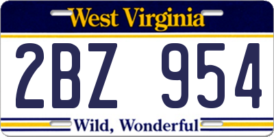 WV license plate 2BZ954