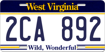 WV license plate 2CA892