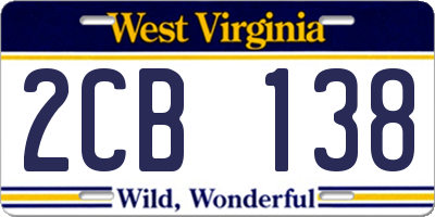 WV license plate 2CB138