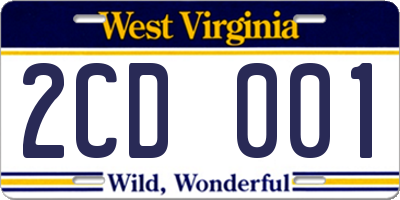 WV license plate 2CD001