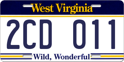 WV license plate 2CD011