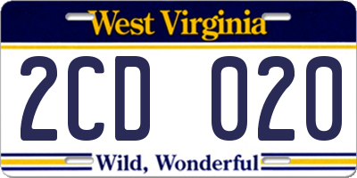 WV license plate 2CD020