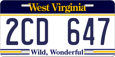 WV license plate 2CD647