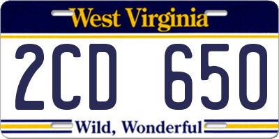 WV license plate 2CD650