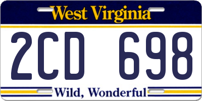 WV license plate 2CD698